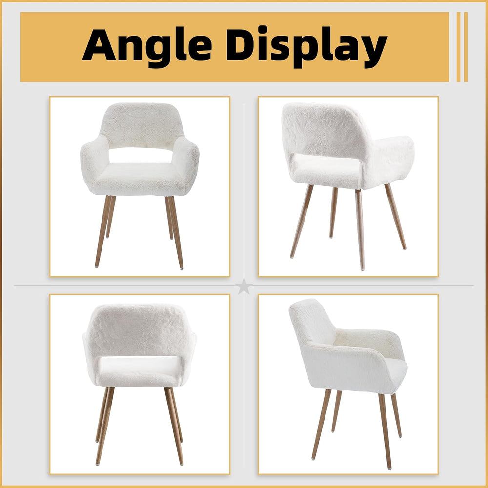 Furry Desk Chair, Comfy Armchair with Faux Fur for Teen Girls, White, 2PCS