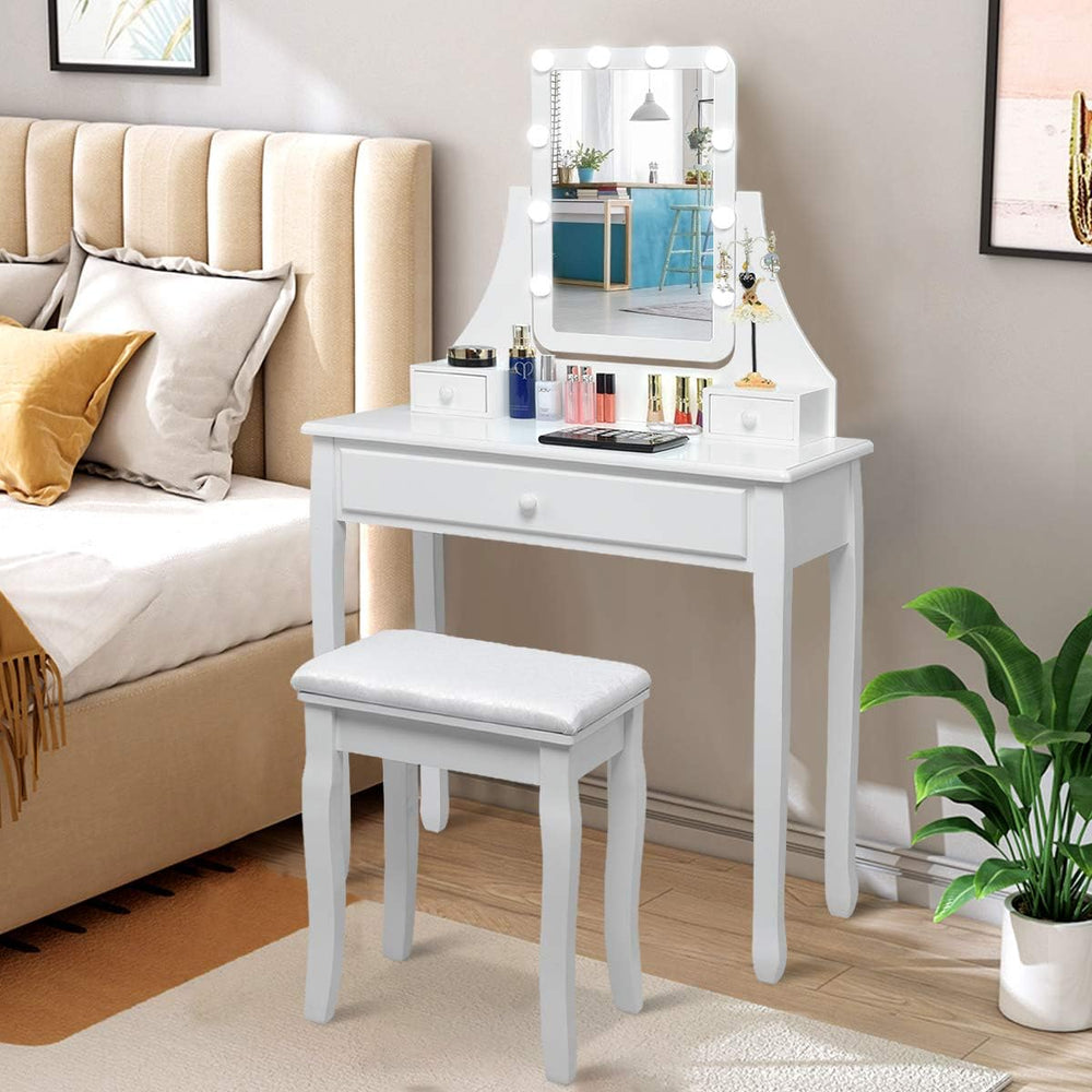 CHARMAID Vanity Set with Lighted Mirror, Makeup Table with 10 LED Dimmable Bu...