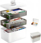 3-Tier Medicine Organizer with Detachable Pill Box, First Aid Kit with Handle, Portable Multipurpose Plastic Medical Box for Home, Travel, and Family Emergencies（White）