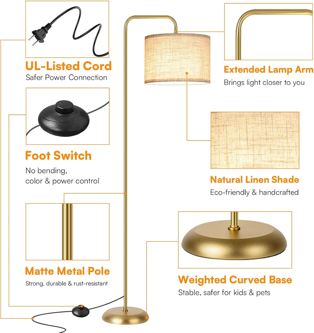 TJOY Floor Lamp, Golden Standing Floor Lamp for Living Room with 3 CCT Bulb
