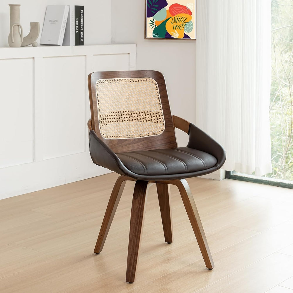 Set of 1 Swivel Rattan Dining Chair - Mid Century Modern Dining Chair with Be...