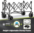 EchoSmile Collapsible Foldable Extended Wagon with 500lbs Weight Capacity, 300L Folding Utility Wagon Cart with Big All-Terrain Wheels for Beach,Sport,Gargen&Grocery,Green