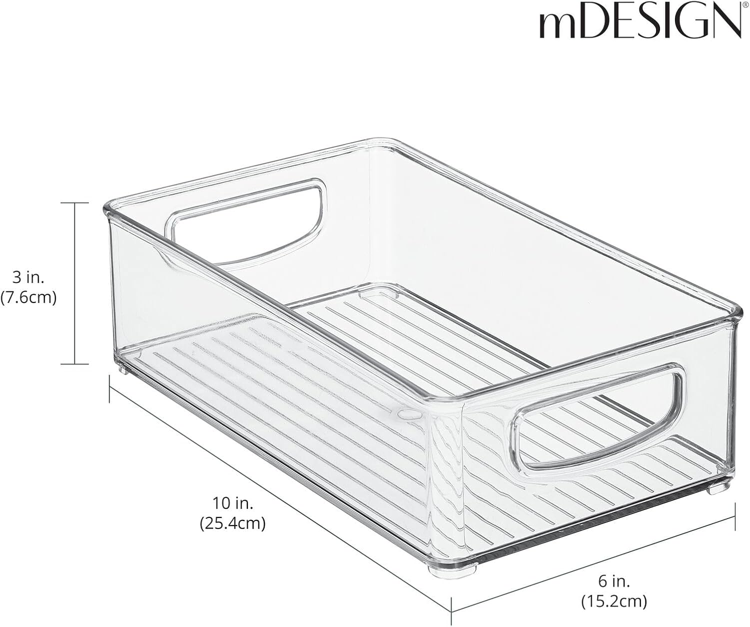 mDesign Small Plastic Storage Organizer Container Bin, Closet Organization for Hallway, Bedroom, Linen, Coat, Entryway - Holds Clothing, Blankets, Accessories, Toys - Ligne Collection, 4 Pack, Clear