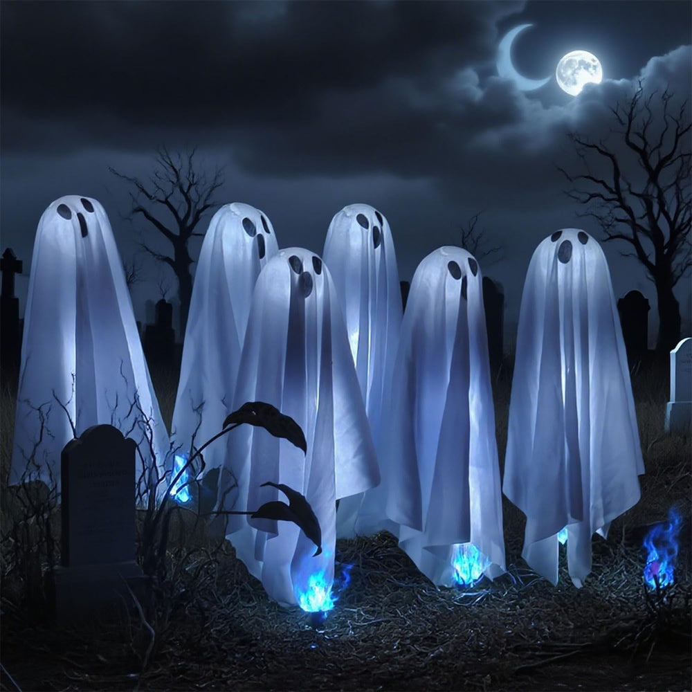 6 Pack Halloween Solar Ghost Lights Outdoor Decorations, 12.82FT Spooky Ghost...