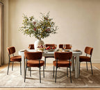 Boucle Dining Chairs Set of 2, Brown Mid Century Modern Kitchen Dining Room Chairs with Curved Backrest and Metal Frame, Round Upholstered Dining Chairs for Kitchen, Living Room