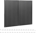 Pegboard, 2 PCS 24"×16" Metal Peg Board Panels Black Modular Wall Organizer Kit with 30 Hooks, Dual-Size Hole Design for Home Tool Storage, Garage Organization, Kitchen, Office, Craft Room
