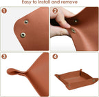 2 Pack (Size:9.84"&7.87") PU Leather Jewelry Valet Tray,Portable Entryway Table Nightstand Desk Tray Catchall Travel Plate Organizer for Phone, Keys, Wallet, Watch,Coin (Brown)