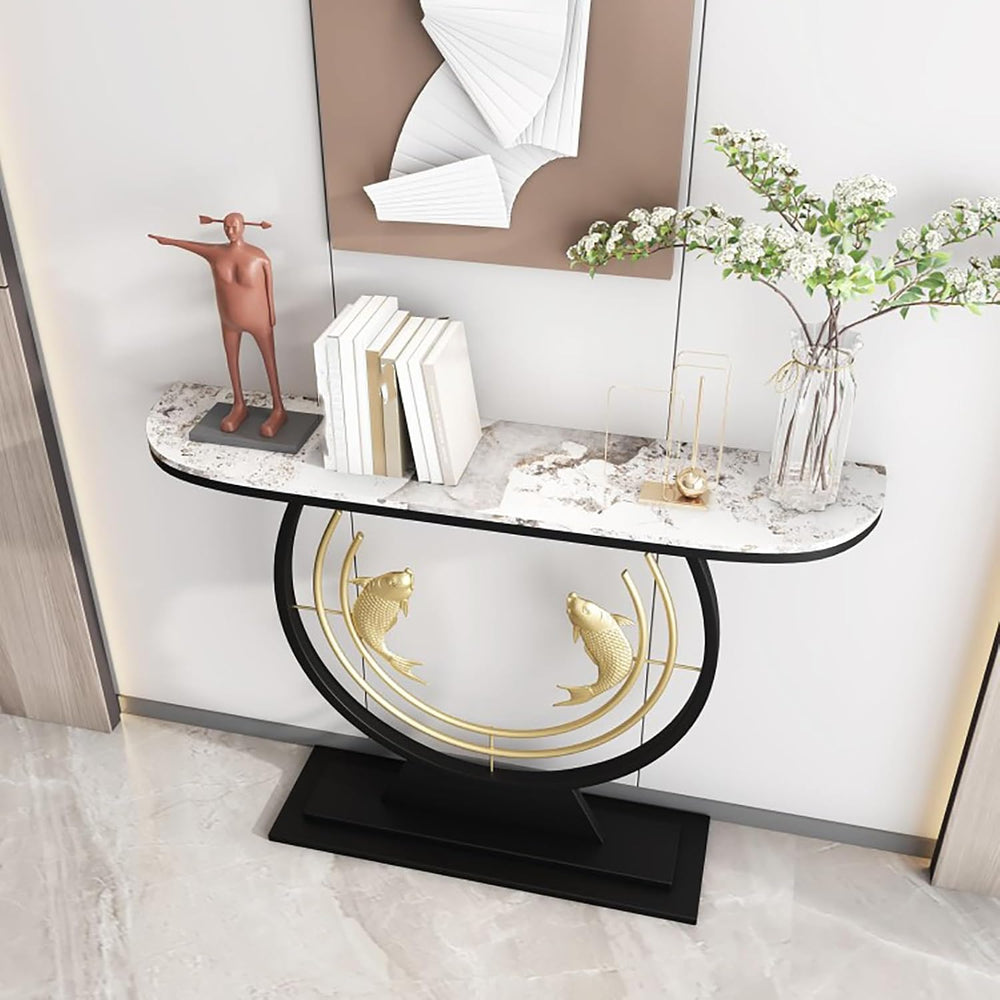 Narrow Long Entryway Accent Table with Marble Tabletop,Modern Console Table w...