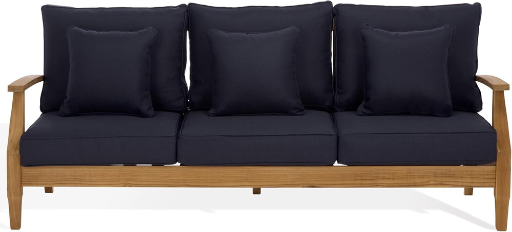 SAFAVIEH Couture Outdoor - Martinique 3-Seat Sofa - Natural & Navy - Teak...