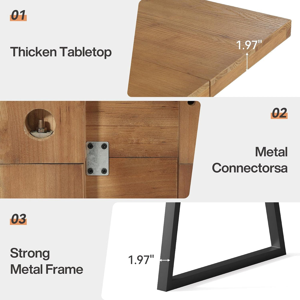 63" Industrial Dining Table for 4-6 People, Solid Wood Rectangular Kitch...