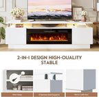 70" TV Stand & Entertainment Center, Media Console with Storage Shelves, Fits TVs up to 80", Modern Living Room Furniture, 36" Electric Fireplace (White+Black)