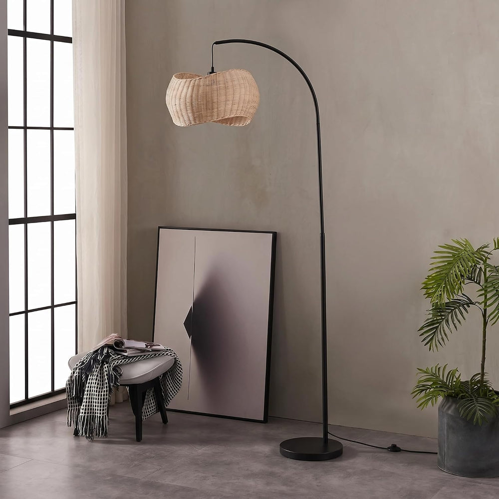 Brightech Wave Arc Floor Lamp - Chic Standing Lamp with Unique Hanging Wicker...