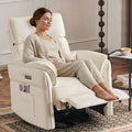 Power Recliner Rocking Chair with Adjustable Arm and Headrest,Beige Leather | Adjustable arms and headrest, storage bags, FSC certified fabric, nursing chair glider for nursery