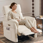 Power Recliner Rocking Chair with Adjustable Arm and Headrest,Beige Leather | Adjustable arms and headrest, storage bags, FSC certified fabric, nursing chair glider for nursery