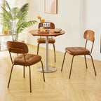 Mid Century Modern Dining Chairs Set of 2, Retro Chair with Faux Leather Upholstered Seat & Solid Wood Backrests & Vintage Distressing Metal Legs & Leg Protectors for Kitchen Dining Room (Brown)
