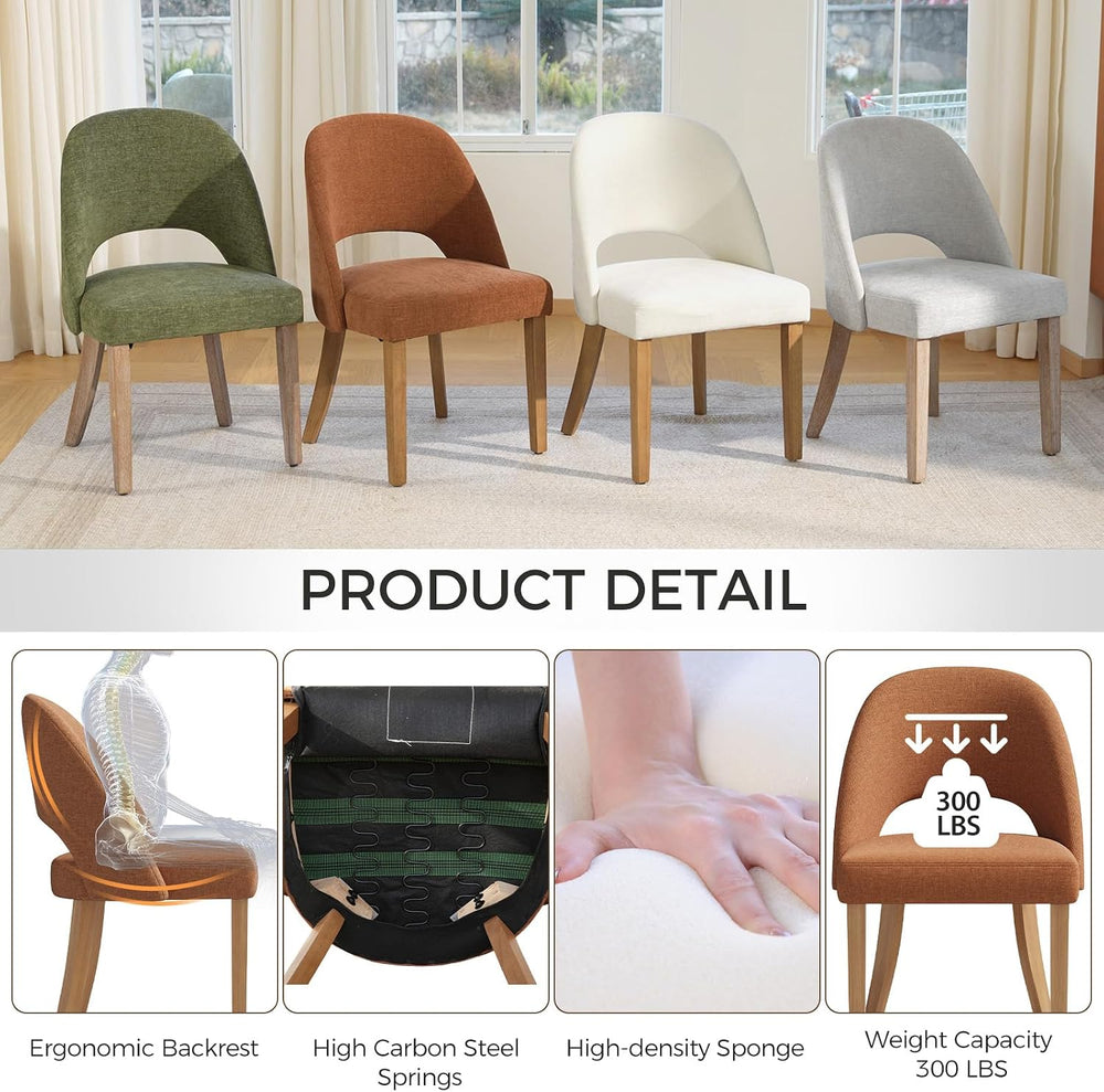 Wooden Dining Chairs Set of 2, Upholstered Modern Chenille Dining Room Chair ...
