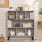 LEYAOYAO 8 Cube Bookshelf,3 Tier Bookcase with Legs,Modern Grey Mid-Century Bookshelves,Large Farmhouse Open Storage Organizer Shelf, Retro Wooden Display Book Case for Bedroom,Living Room,Office
