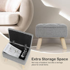 OGEMXU Storage Ottoman, Small Storage Ottoman Foot Stool with Wood Legs, Teddy Velvet Rectangular Foot Rest for Chair, Soft Sponge White Footstool for Living Room, Couch, Bedroom, Dorm (Grizzly)
