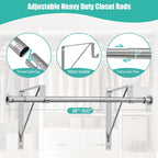 Closet Rod, 16 to 100 Inch Closet Rods Heavy Duty Adjustable Wardrobe Poles for Hanging Clothes and Heavy Duty Bracket Closet Pole Support (The Shelf NOT Included)(Silver)