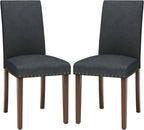 TLSUNNY Upholstered Dining Chairs Set of 2/4, Tufted Parsons Design with Nail Head Trim, Solid Wood Legs and Padded Seat, Comfortable Fabric for Dining Room, Kitchen (Gray, Set of 2)