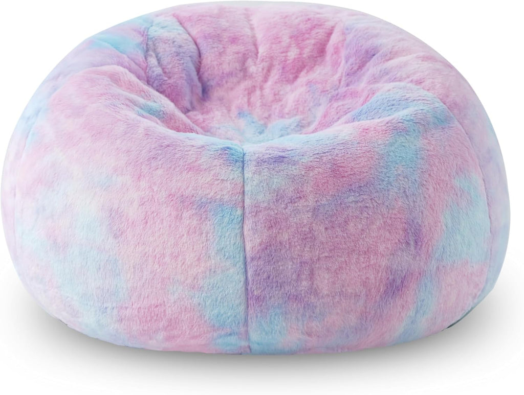 Modern Soft Fluffy Bean Bag Chair With Faux Rabbit Fur Cover, Memory Foam Bean Bag Chairs For Kids Teens, Furry Fuzzy Faux Fur Fabric Beanbag, Round Rainbow Plush Sofa For Bedroom, Living Room, Dorm
