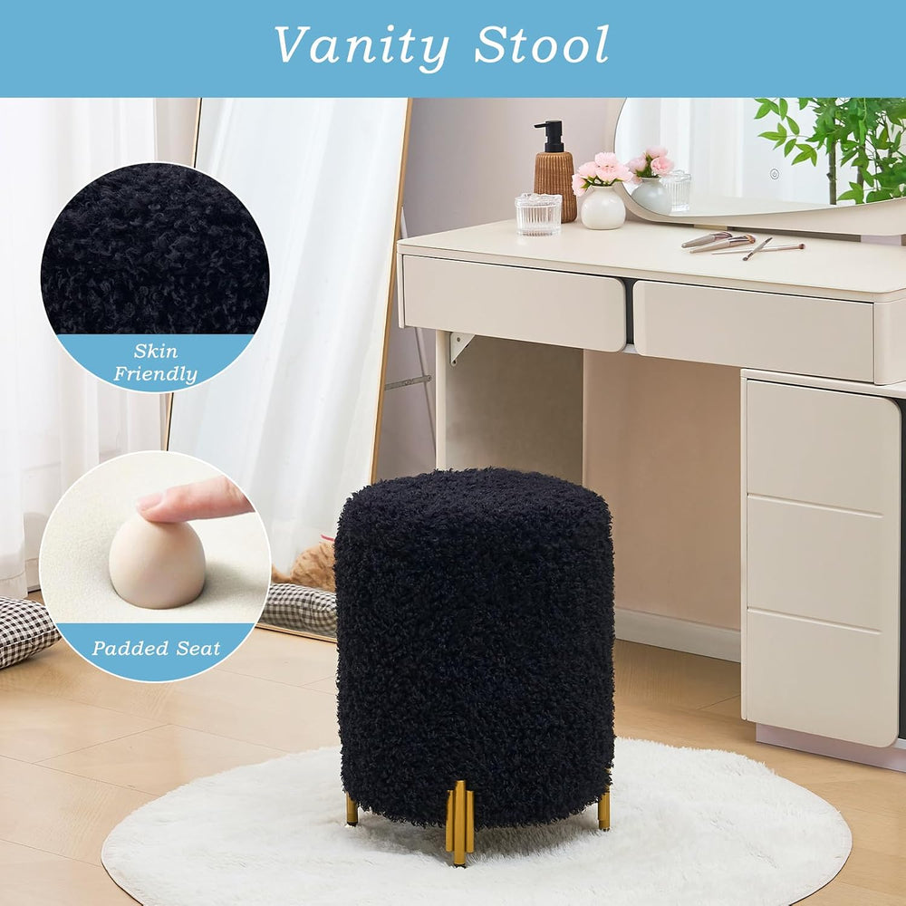 Round Storage Ottoman,Modern Foot Stool with Metal Legs,Vanity Stool with Sof...