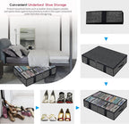 Onlyeasy 2 Pack Under Bed Shoes Storage Bag Organizer (14+4 Pairs), Collapsible Shoe Boot Container with Handles, Underbed Storage Solution for Kids & Adults, 86x60x15cm, Linen-like Black, MXAUBS14S4