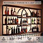 Large Wall Mount Wine Rack, Metal 4 Tier Large Capacity Hanging Bar Rack with Wine Glass Holder, Oval Wine Bottle Storage Display Rack for Kitchen, Living Room, Home (Black, 160cm/63in)