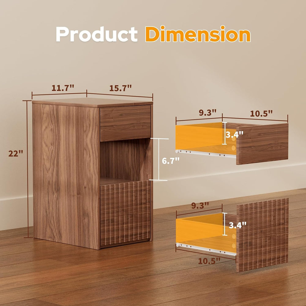 Eongdon Fluted Nightstand Set of 2, Mid Century Modern End Table with 2 Drawe...