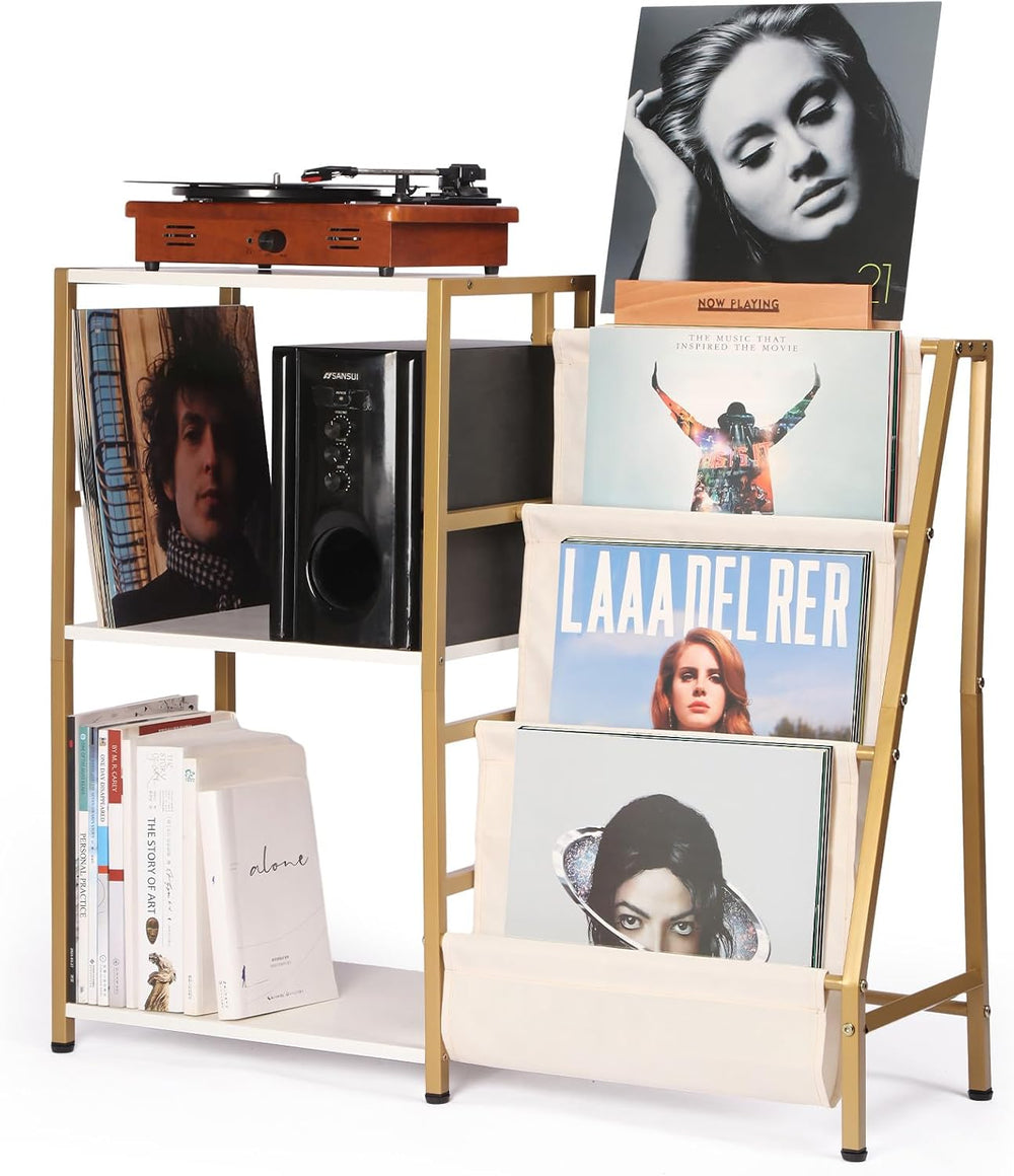 HYCFYJR Stand for Record Player, 3 Tier Vinyl Record Storage with Now Playing...