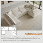 130" Oversized Boneless Cloud Couch, Modular Sectional Couches for Living Room, U Shaped with Deep Seats, No Assembly Required, 6 Seater Washable Fabric Sleeper Sofa, White