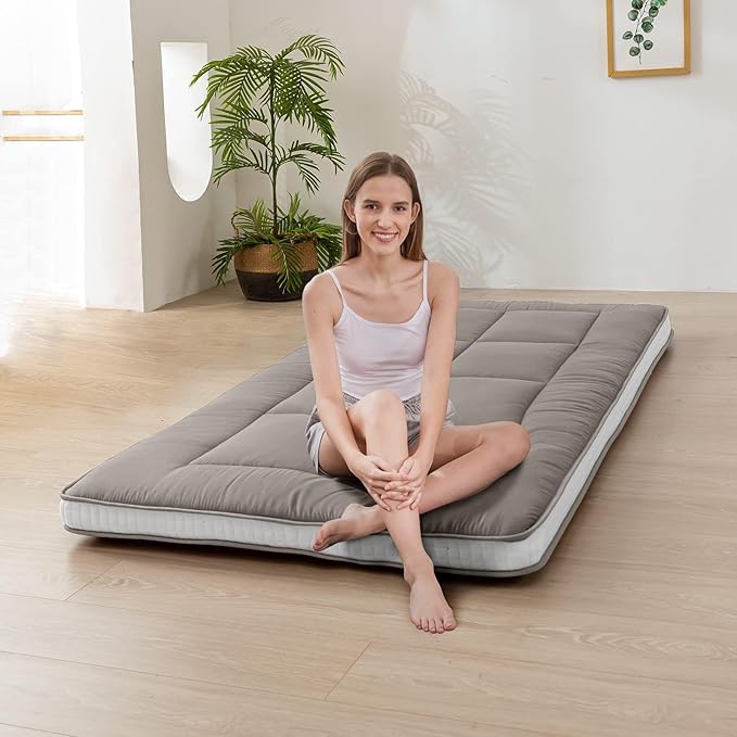 MAXYOYO Twin Bed Mattress Japanese Floor Futon Mattress, Twin Tatami Pad Camping Floor Bed Topper, Easy to Foldable and Portable, Futon Single Mat, Dark Grey