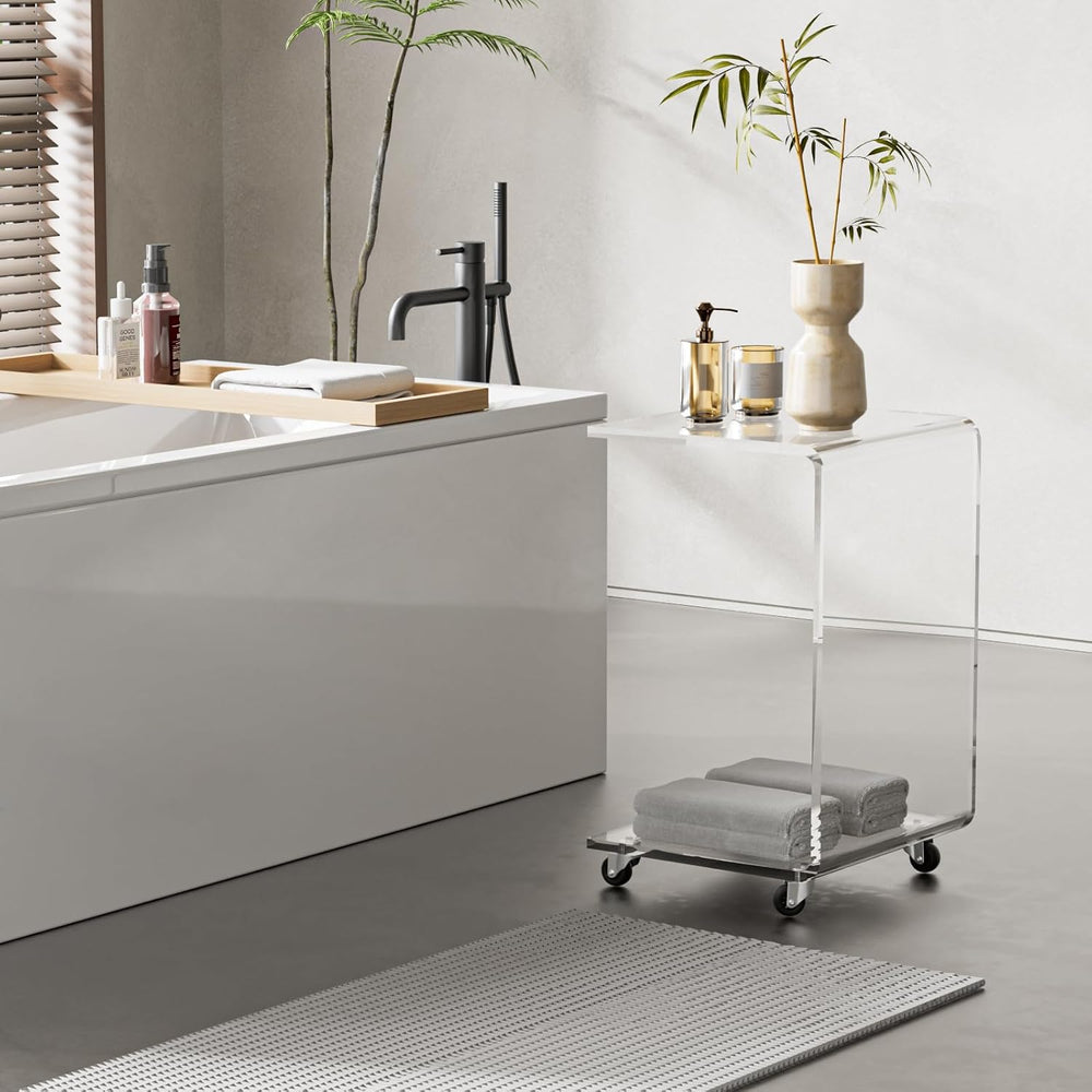 Mobile Clear Acrylic C Table with Wheels, 13.8" L x 13" W x 22&quot...