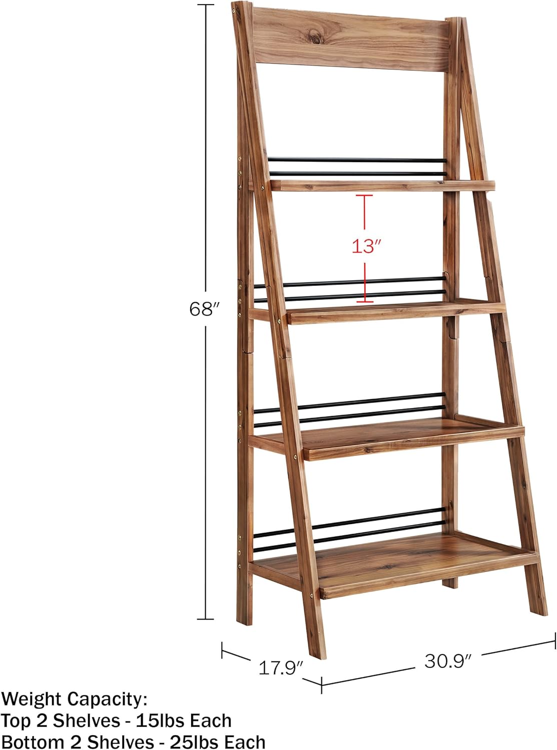 4-Tier Ladder Bookshelf - Freestanding Bookcase with X-Back Frame - Shelves for Living Room, Kitchen, Bedroom, and Office by Lavish Home (Walnut)