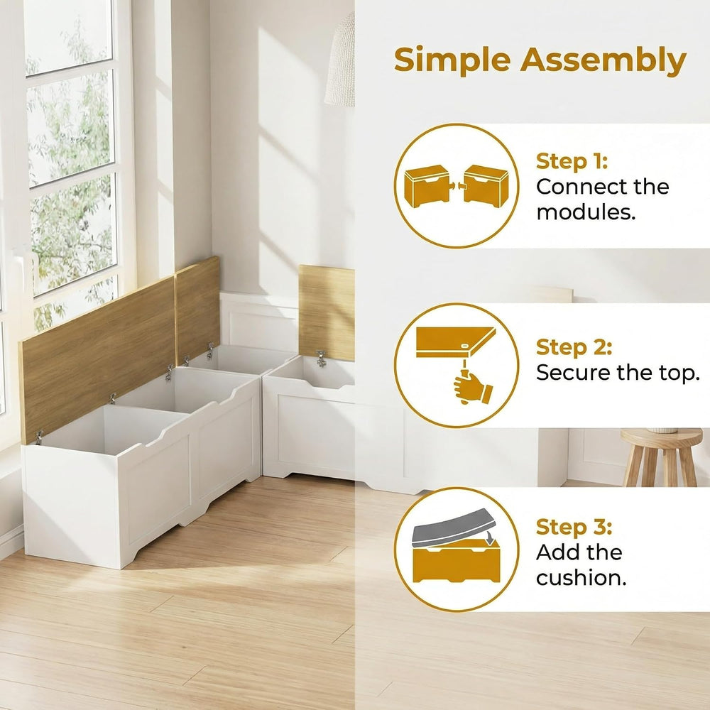 L-Shape Storage Bench with Cushion, 3-Pcs Large Capacity Entryway Chest Corne...