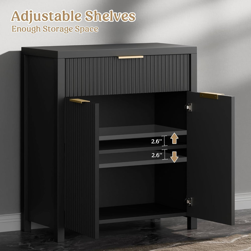 Lulive Black Fluted Storage Cabinet with Drawers Buffet Sideboard Cabinet wit...