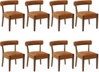 Modern Dining Chairs Set of 8, Faux Leather Upholstered Kitchen & Dining Room Chairs, Mid Century Modern Wooden Dining Chairs Oversized Sturdy Rounded Chairs Curved Back, Brown