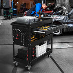 3-Tier Rolling Utility Cart, Metal Heavy Duty Utility Cart on Wheels with Lockable, 330 lb. Load Large Storage Capability Tool Cart for Garage, Warehouse, Repair Shop, Black