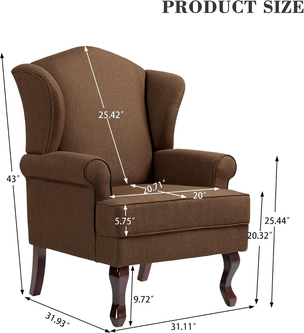 High Back Floral Accent Chairs Set of 2, Fabric Upholstered Armchair Retro Arm Club Chair for Living Room, Comfy Single Sofa Bedroom Reading Seat with Solid Wood Legs - Brown Cranberry