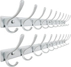 SKOLOO Coat Rack Wall Mounted - 10 Hooks, Pack of 2, Heavy Duty, Stainless Steel, Metal Wall Hangers, Sturdy Coat Hooks for Hanging Coats, Jacket, Clothes, Hat, Cold Light Silver