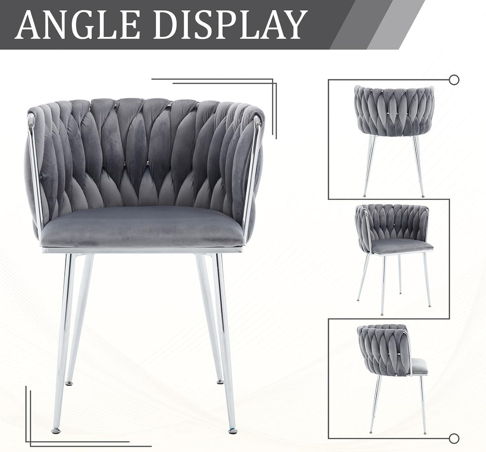 Modern Velvet Dining Chairs Set, Upholstered Dining Chair with Woven Back and...