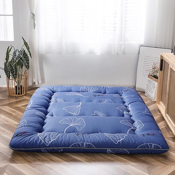 MAXYOYO Japanese Floor Mattress Futon Mattress, 4" Thicken Tatami Mat Sleeping Pad Foldable Roll Up Mat Boys Girls Dormitory Pad Kids Floor Lounger Pillow Bed, Charcoal Grey, Queen Size
