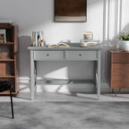 Computer Desk with 2 Drawers, Elegant Home Office Writing Study Desk with Storage, Modern Simple Vanity Desk Console Table for Living Room, Grey