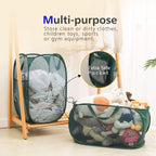HONOMA Sturdy Mesh Laundry Hamper Basket Bag,Pop up Basket with Side Pocket for Laundry Room, Bathroom, Kids Room, College Dorm or Travel (Pop Vertical, Navy Blue)