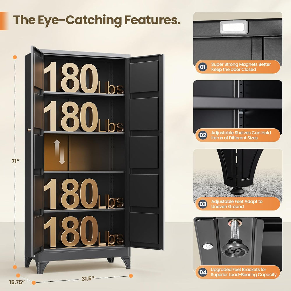 Yizosh Metal Storage Cabinet with 2 Doors and 4 Adjustable Shelves - 71"...