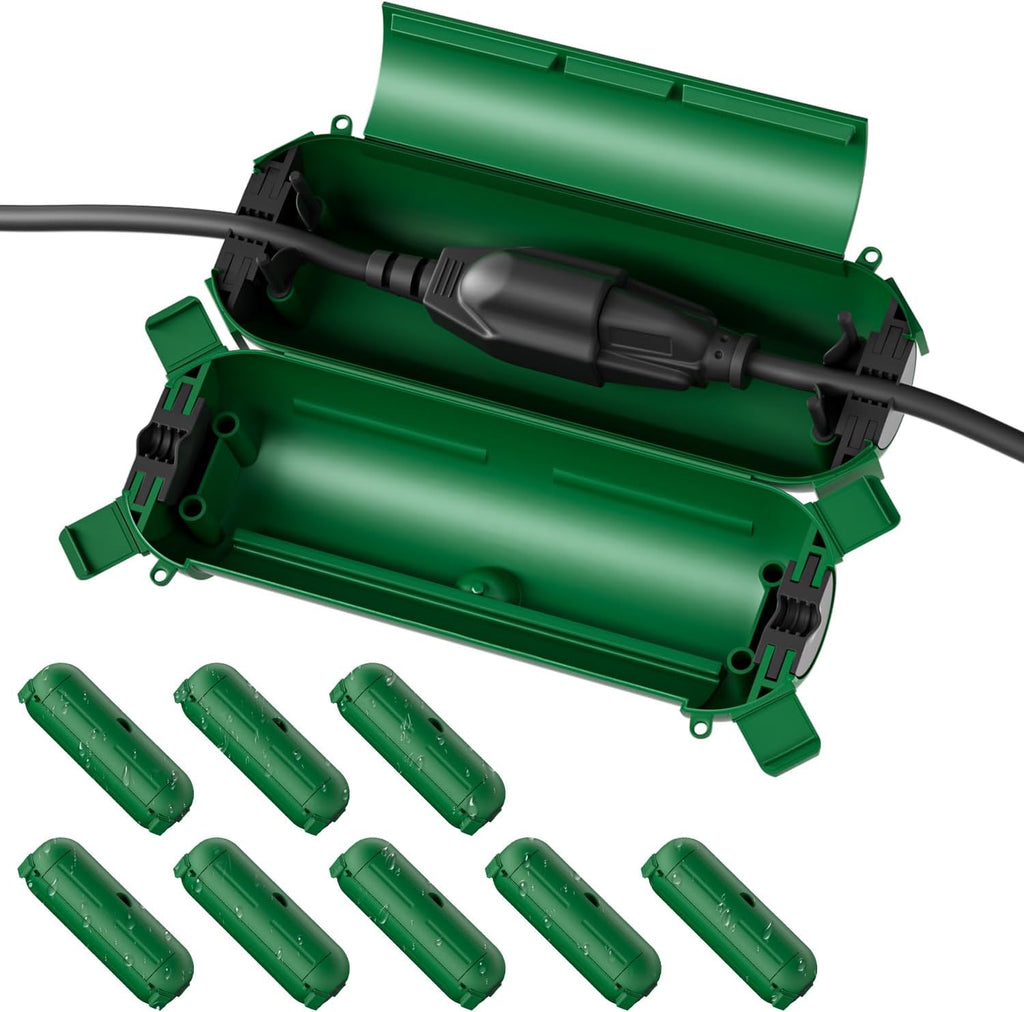 Flemoon [9 Pack] Outdoor Extension Cord Safety Cover, IPX4 Waterproof Connection Protector, Weatherproof Electrical Box for Outdoor Plug, Outlet, Holiday Light, Christmas Decorations, Green