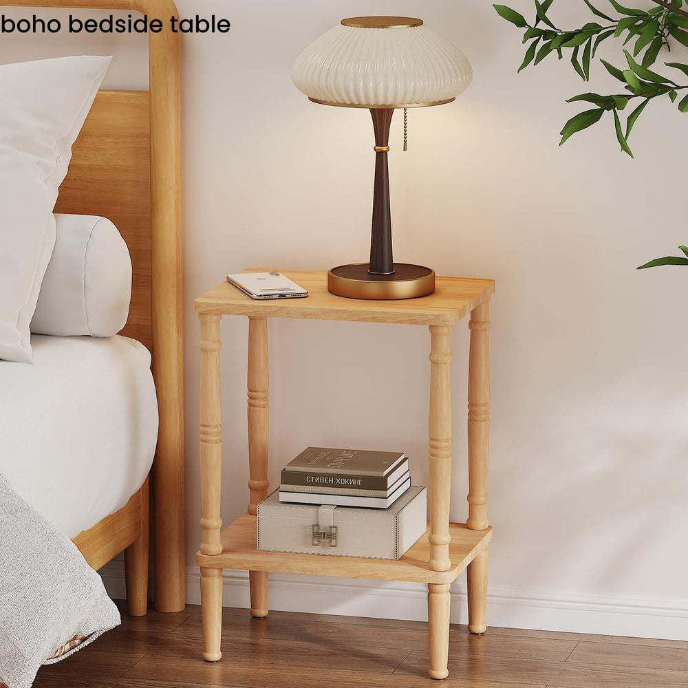 LUCKNOCK Solid Wood Side Table, Small Vintage End Table, Narrow Couch Side Ta...