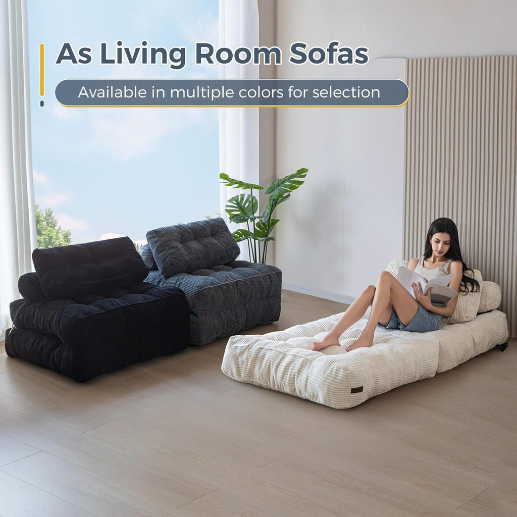 MAXYOYO Folding Sofa Bed, Convertible Chair with Pillow Foldable Couch with Back Support, Portable Fold Out Chair Bed Comfy Floor Sofa Lounge for Living Room Bedroom, Dark Grey, Single