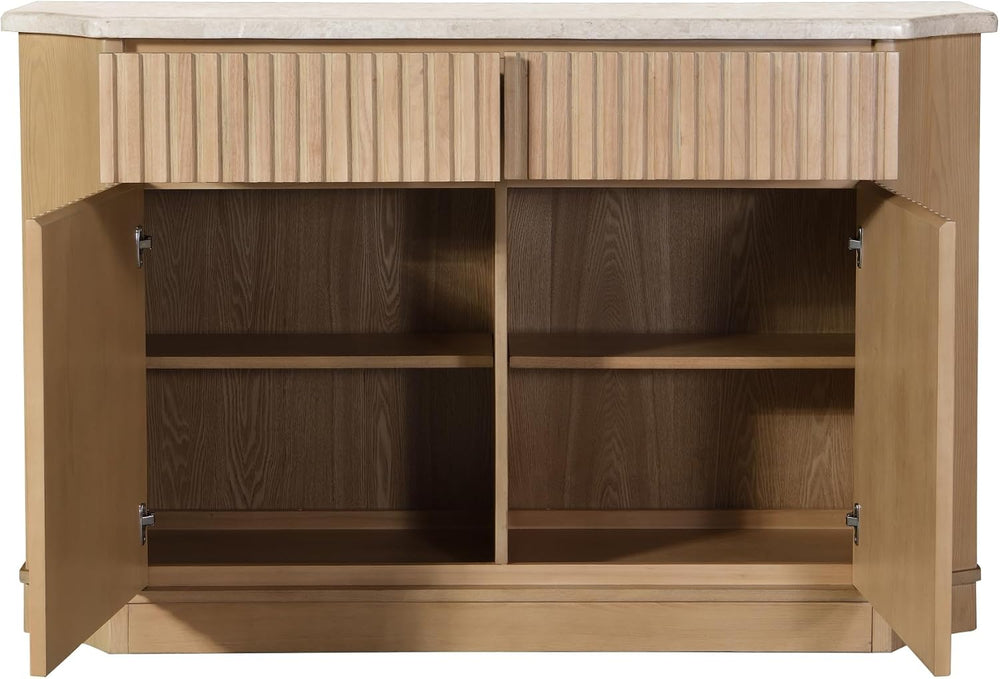 Natural Marble Top & Oak Finish Server with Synthetic Wood, 18 x 71 x 36 ...