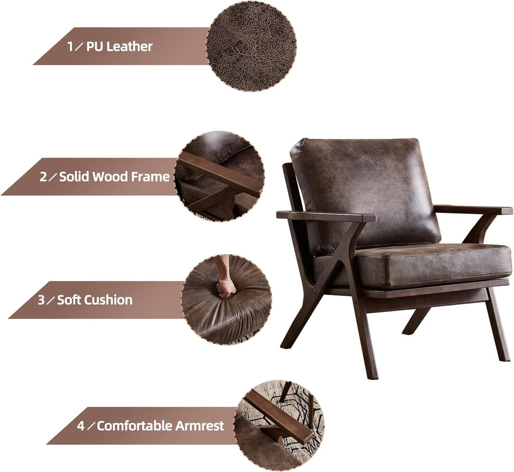 INZOY Mid-Century Modern Accent Chair with Wood Frame, PU Leather Living Room...